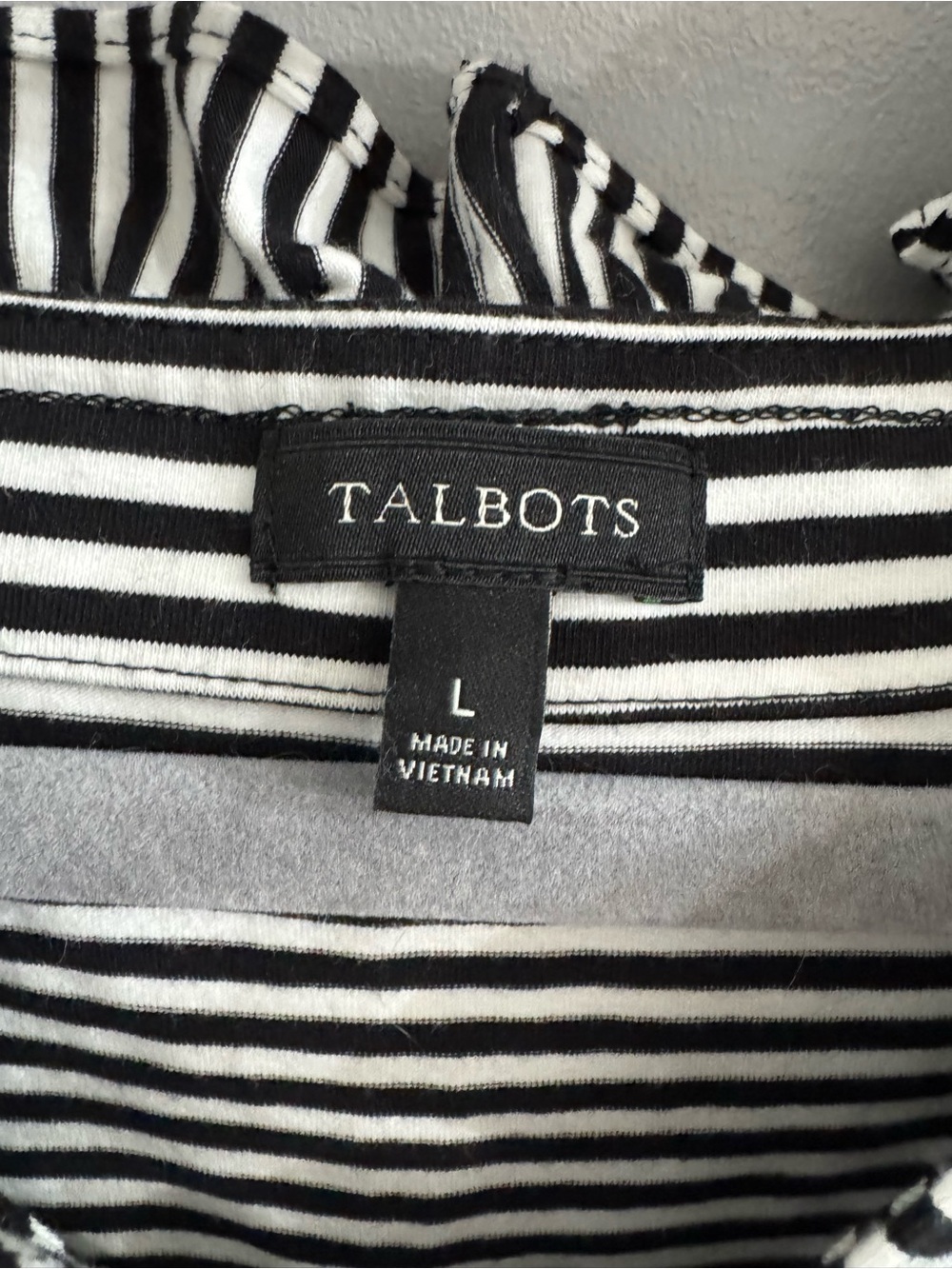 Talbots Black & White Striped Ruffle-Neck Mid Dress - Picture 4 of 4